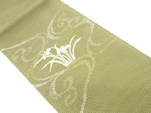 未使用品　絽綴れ菖蒲に流水模様織出し袋帯（未仕立て）